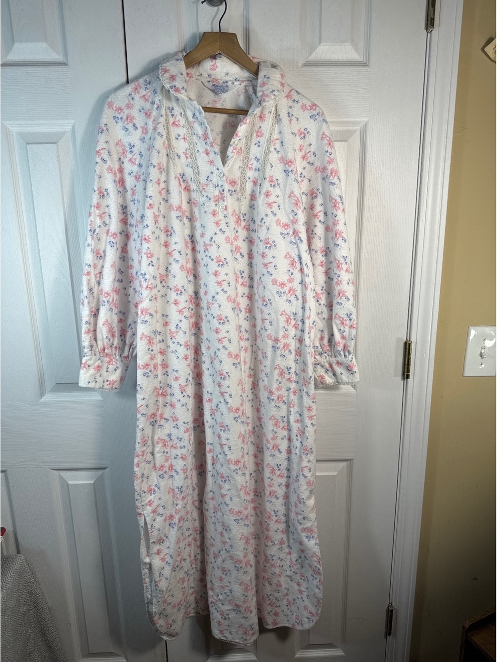 Vintage Tommies Floral Fleece Nightgown with Lace Trim